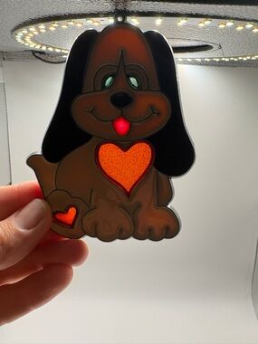 Source Unknown Brown and Black Puppy Wall Suncatcher with Orange Heart Accents